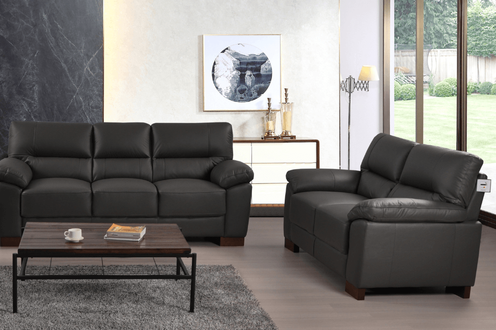 Dalmore Genuine Leather Grey 3+2 Seater Sofa Set