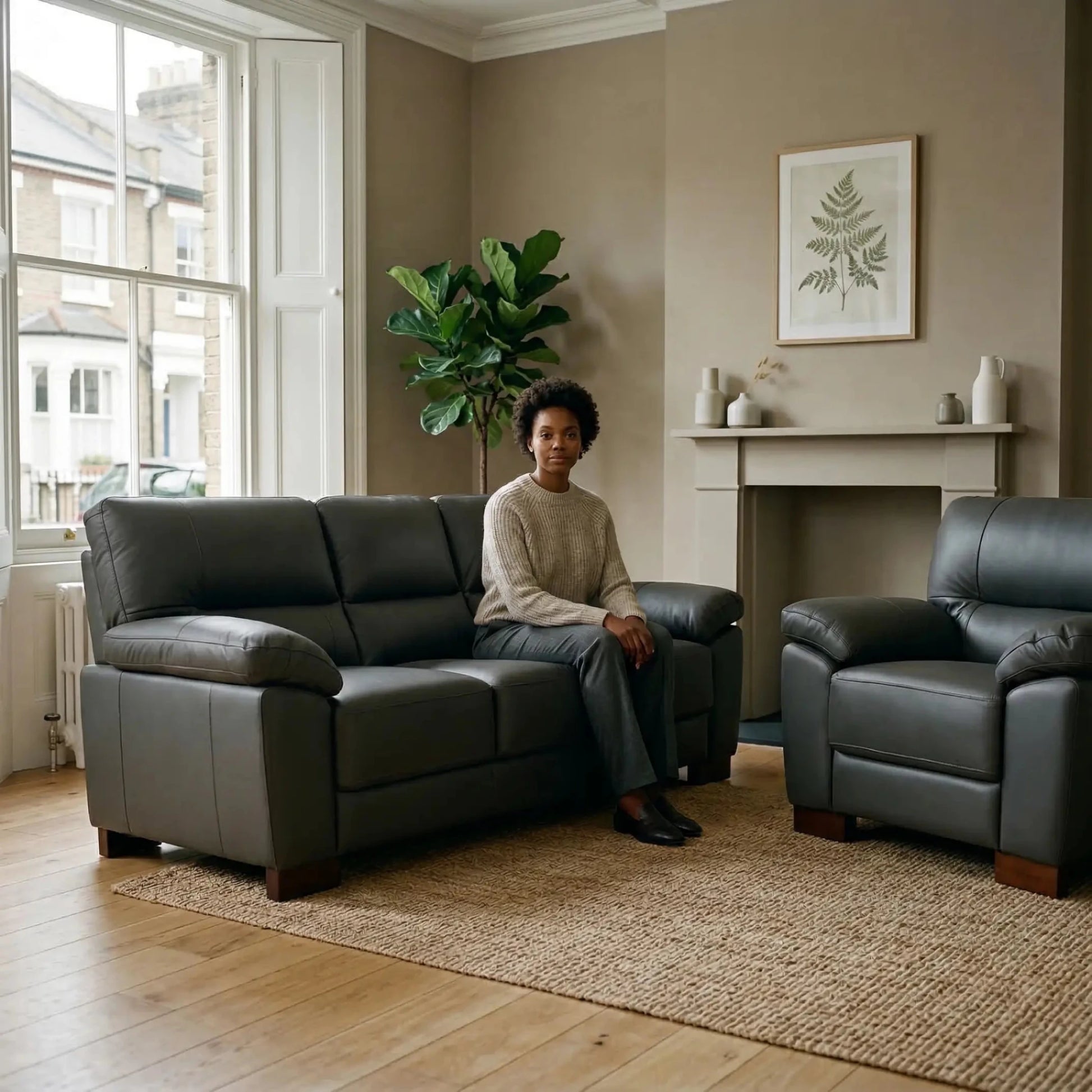 Dalmore Genuine Leather Grey 3+1 Seater Sofa Set - Furniture Instore