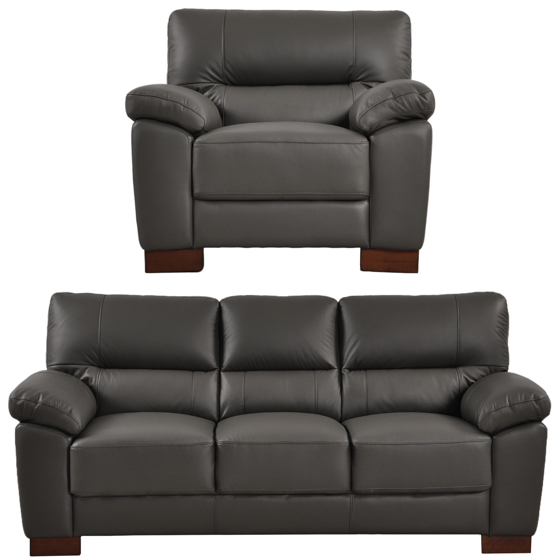 Dalmore Grey 3+1 Sofa Combo – Modern grey fabric set with 3-seater sofa and armchair on white background.