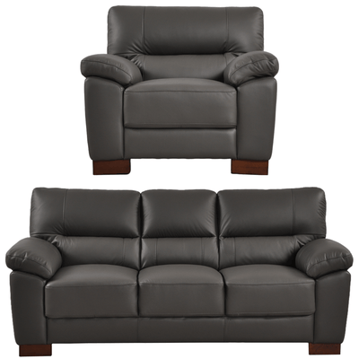 Dalmore Genuine Leather Grey 3+1 Seater Sofa Set