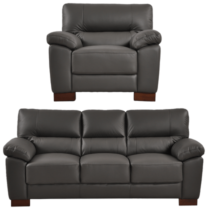 Dalmore Grey 3+1 Sofa Combo – Modern grey fabric set with 3-seater sofa and armchair on white background.