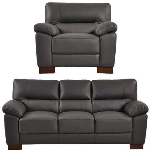 Dalmore Genuine Leather Grey 3+1 Seater Sofa Set
