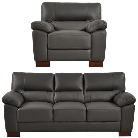 Dalmore Grey 3+1 Sofa Combo – Modern grey fabric set with 3-seater sofa and armchair on white background.