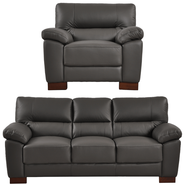 Dalmore Genuine Leather Grey 3+1 Seater Sofa Set