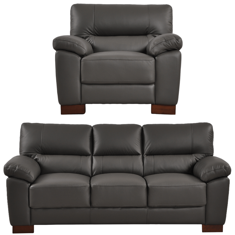 Dalmore Grey 3+1 Sofa Combo – Modern grey fabric set with 3-seater sofa and armchair on white background.