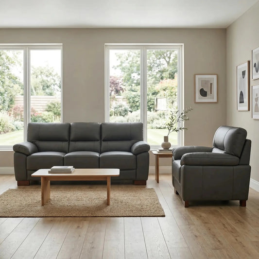Dalmore Genuine Leather Grey 3+1 Seater Sofa Set - Furniture Instore