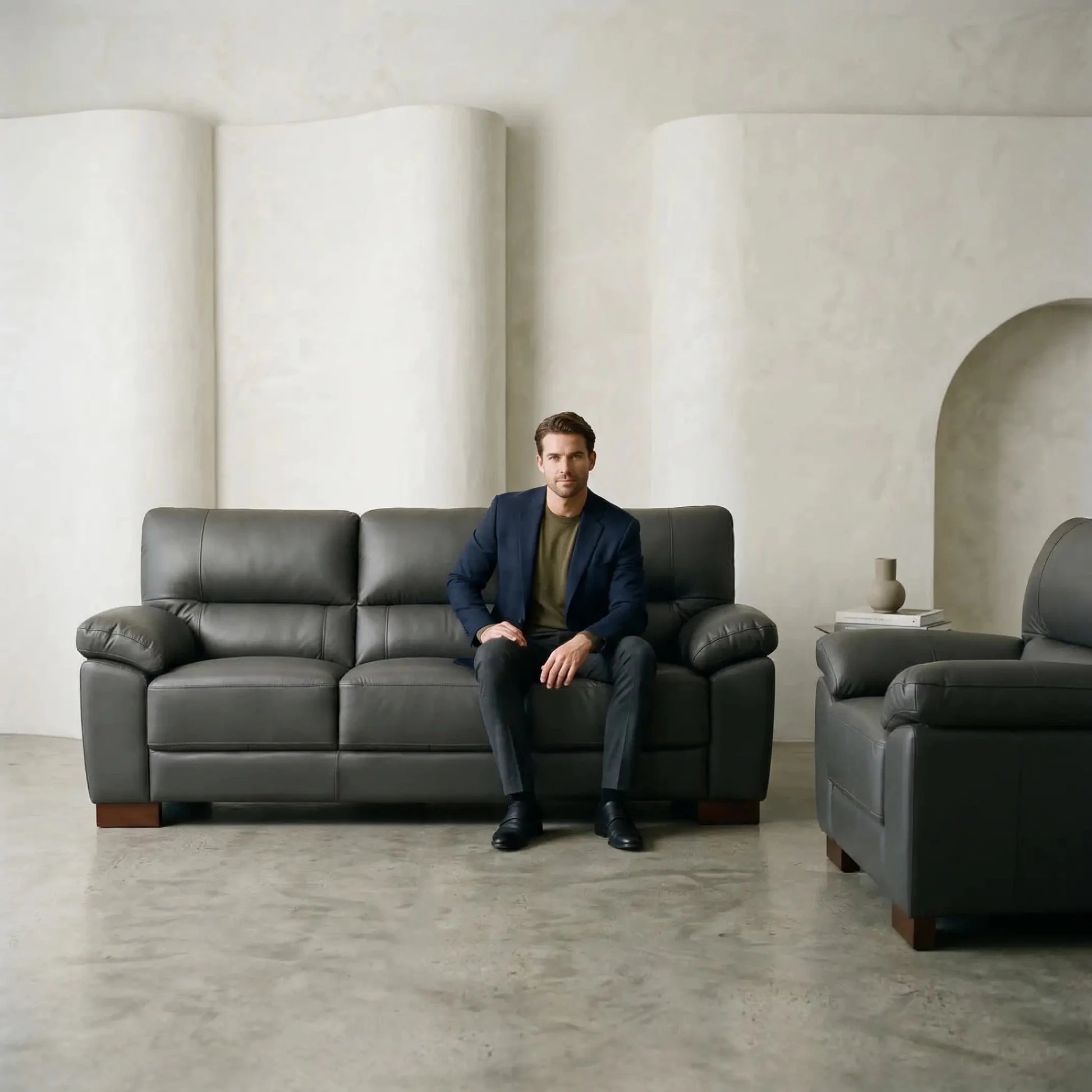 Dalmore Genuine Leather Grey 3+1 Seater Sofa Set - Furniture Instore
