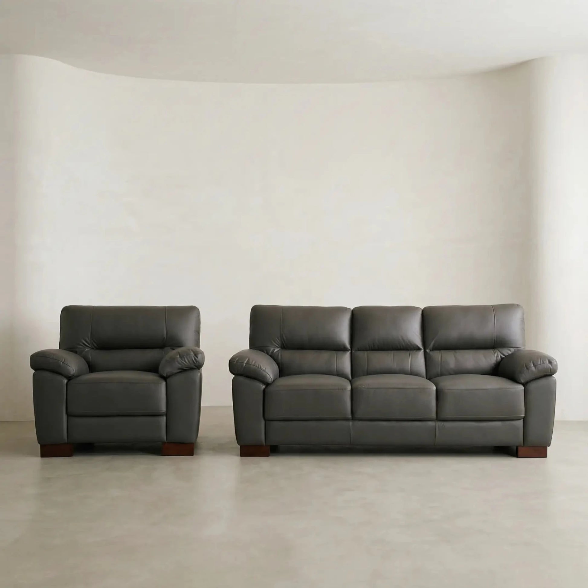 Dalmore Genuine Leather Grey 3+1 Seater Sofa Set - Furniture Instore