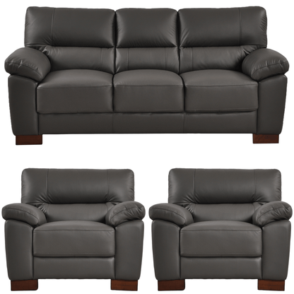 Dalmore Grey 3+1+1 Sofa Combo – Modern grey fabric set with 3-seater and two armchairs on white background.