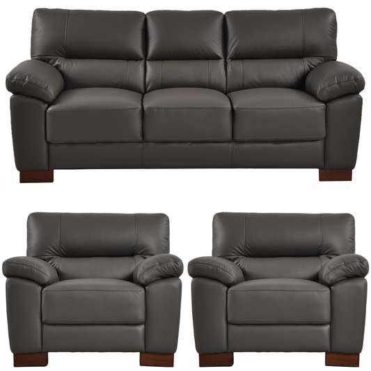 Dalmore Grey 3+1+1 Sofa Combo – Modern grey fabric set with 3-seater and two armchairs on white background.