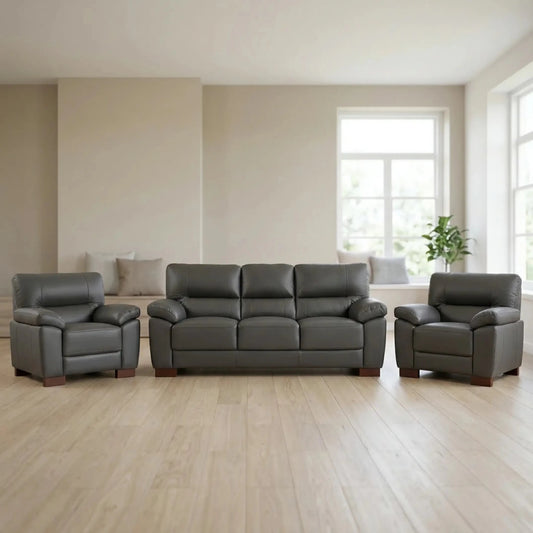 Dalmore Genuine Leather Grey 3+1+1 Seater Sofa Set - Furniture Instore