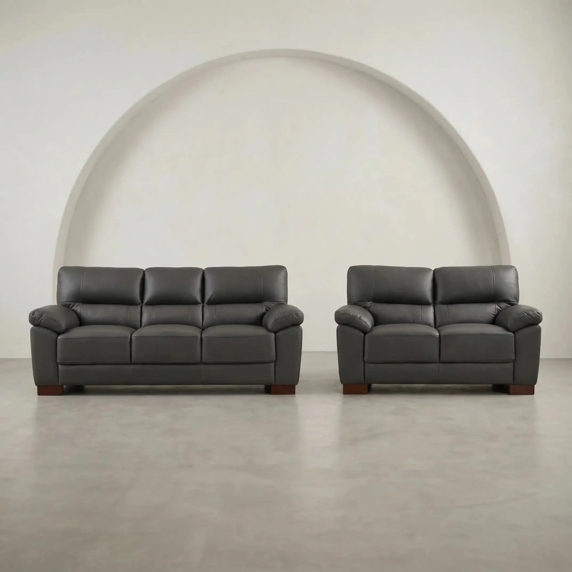 Dalmore Genuine Leather Grey 3+2 Seater Sofa Set - Furniture Instore