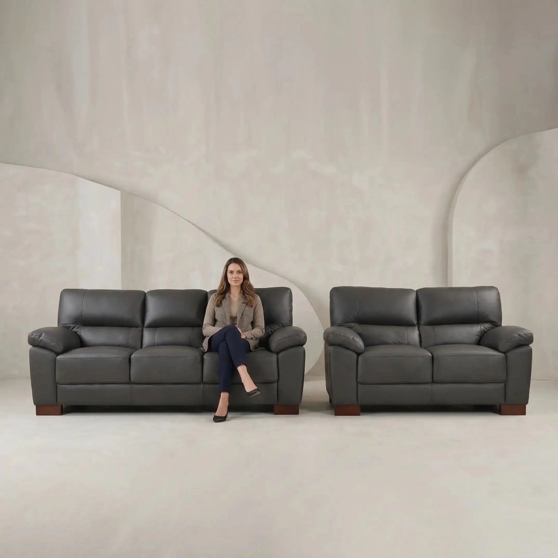 Dalmore Genuine Leather Grey 3+2 Seater Sofa Set - Furniture Instore