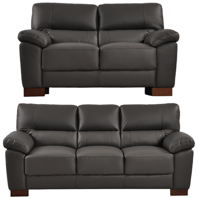 Dalmore Genuine Leather Grey 3+2 Seater Sofa Set