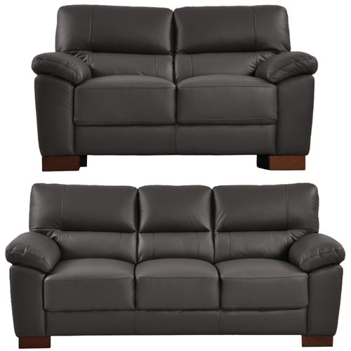 Dalmore Genuine Leather Grey 3+2 Seater Sofa Set
