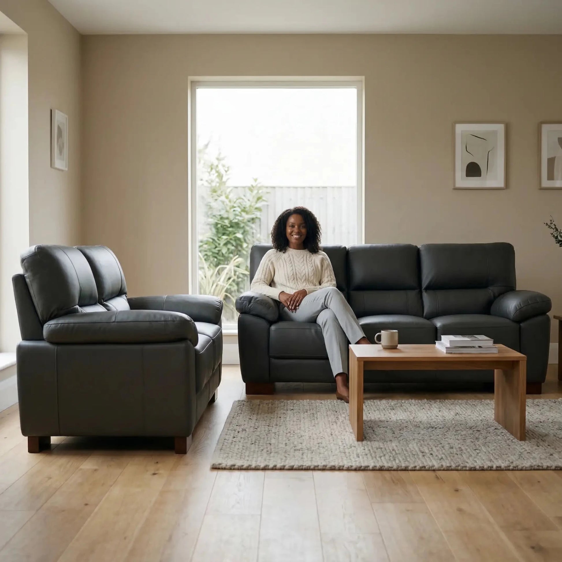 Dalmore Genuine Leather Grey 3+2 Seater Sofa Set - Furniture Instore