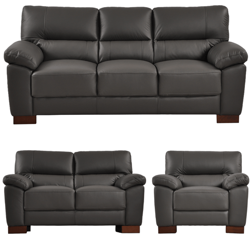 Dalmore Genuine Leather Grey 3+2+1 Seater Sofa Set
