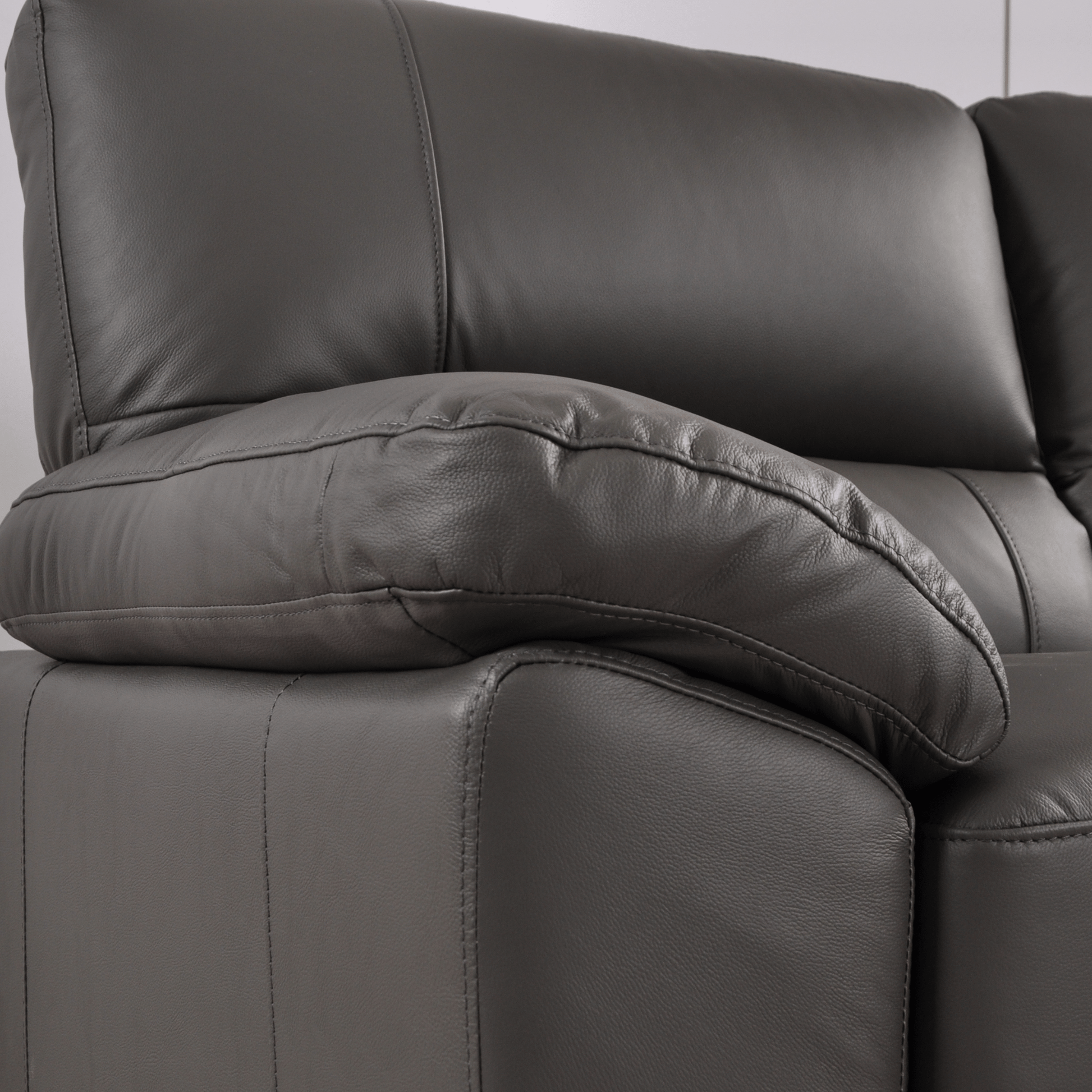 Dalmore Grey 3 Seater Sofa – Detailed close-up of soft grey fabric and craftsmanship highlights.