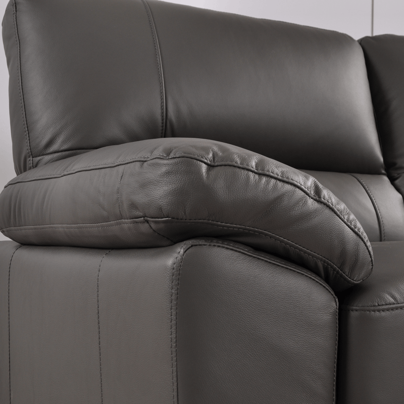 Dalmore Grey 3 Seater Sofa – Detailed close-up of soft grey fabric and craftsmanship highlights.