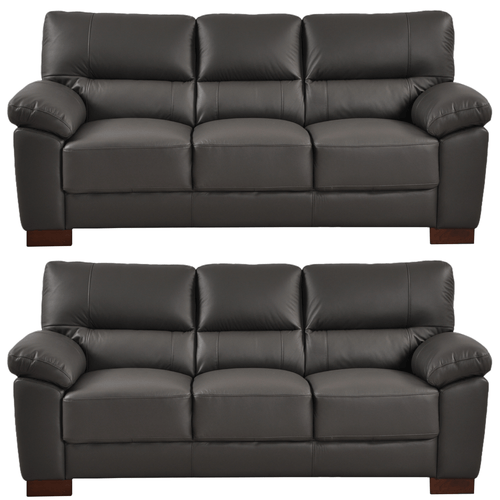 Dalmore Genuine Leather Grey 3+3 Seater Sofa Set