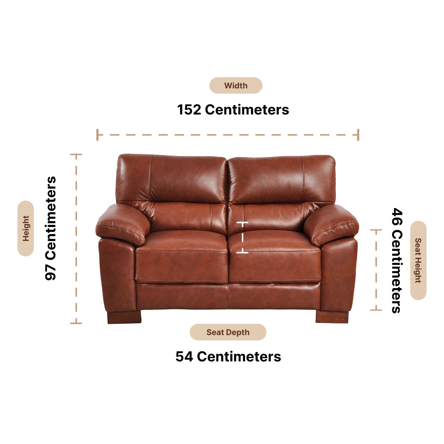 Dalmore Genuine Leather Tan 2 Seater Sofa - Furniture Instore