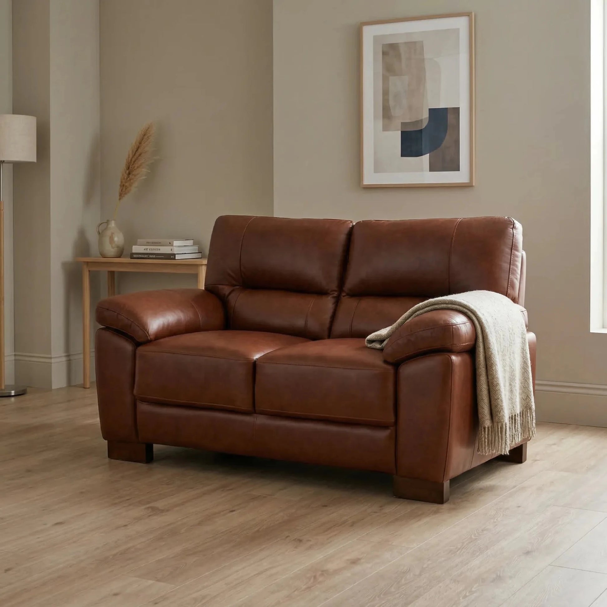 Dalmore Genuine Leather Tan 2 Seater Sofa - Furniture Instore