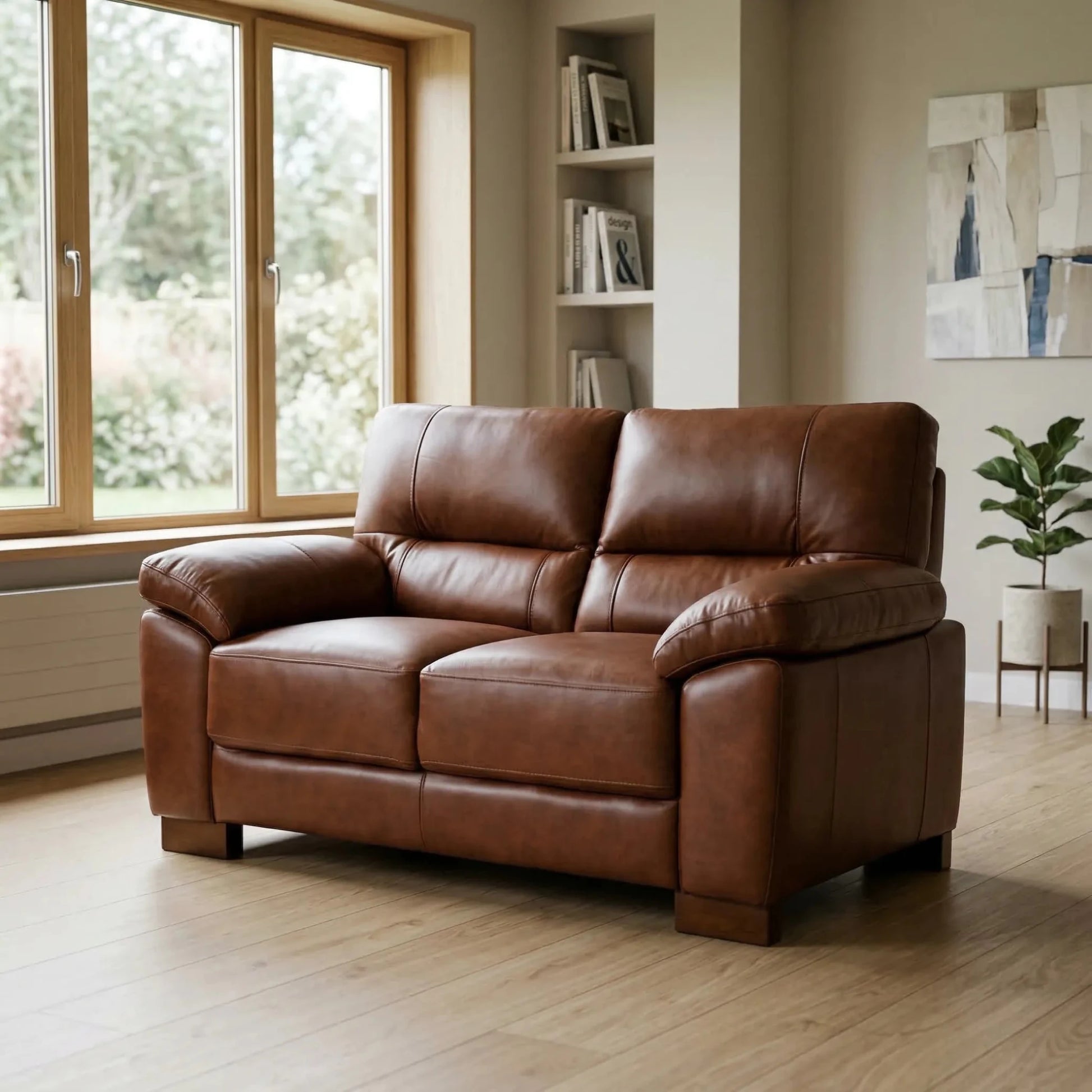 Dalmore Genuine Leather Tan 2 Seater Sofa - Furniture Instore
