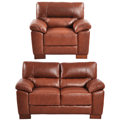 Dalmore Tan 2+1 Sofa Combo – Modern tan fabric set with 2-seater sofa and armchair on white background.