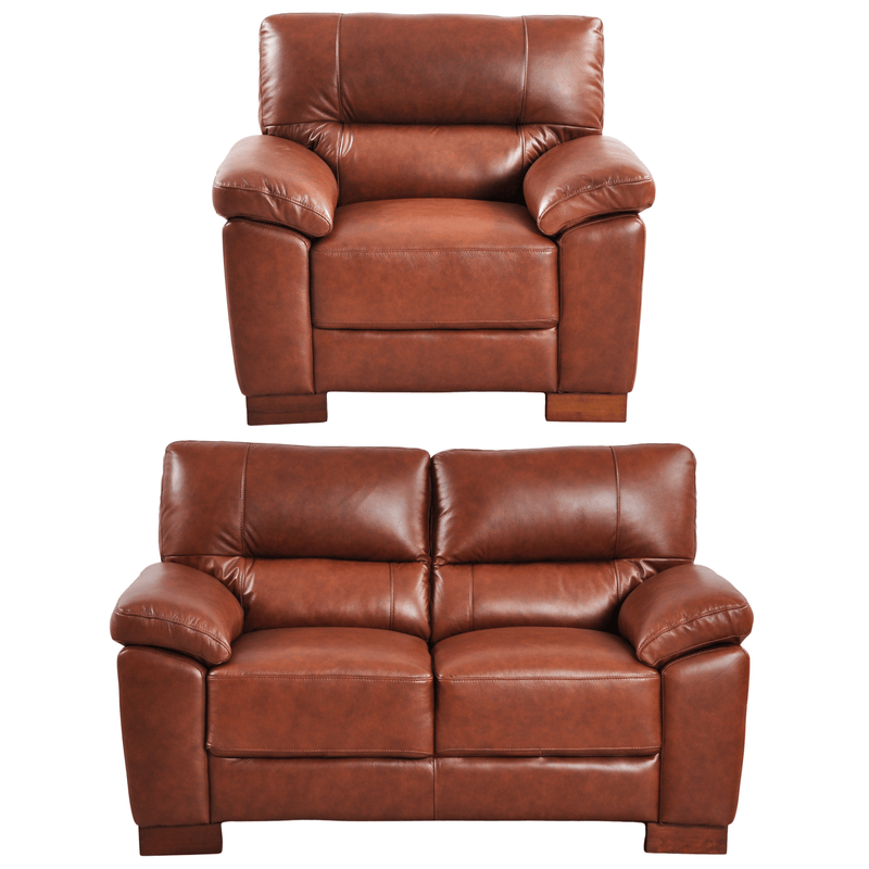 Dalmore Tan 2+1 Sofa Combo – Modern tan fabric set with 2-seater sofa and armchair on white background.