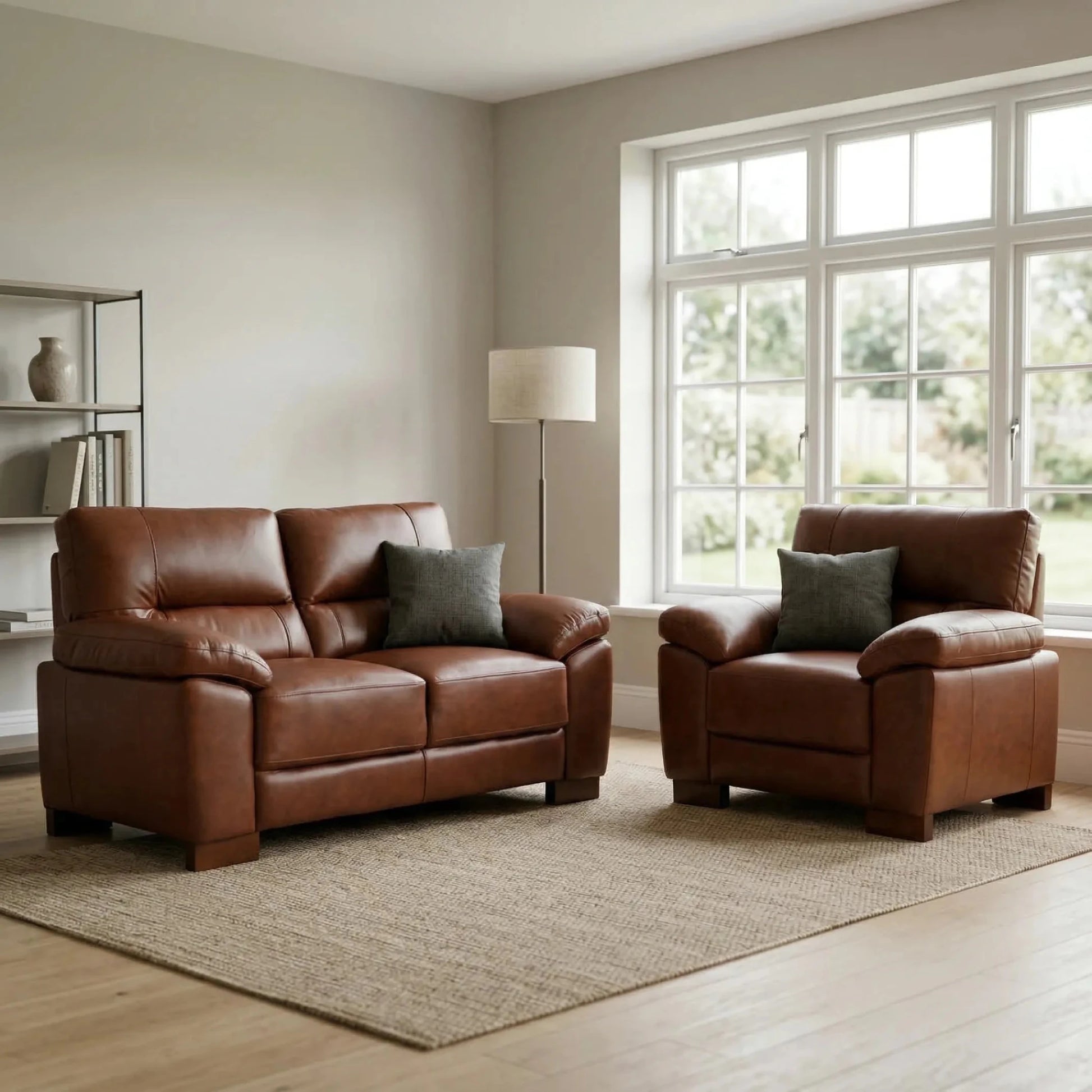 Dalmore Genuine Leather Tan 2+1 Seater Sofa Set - Furniture Instore