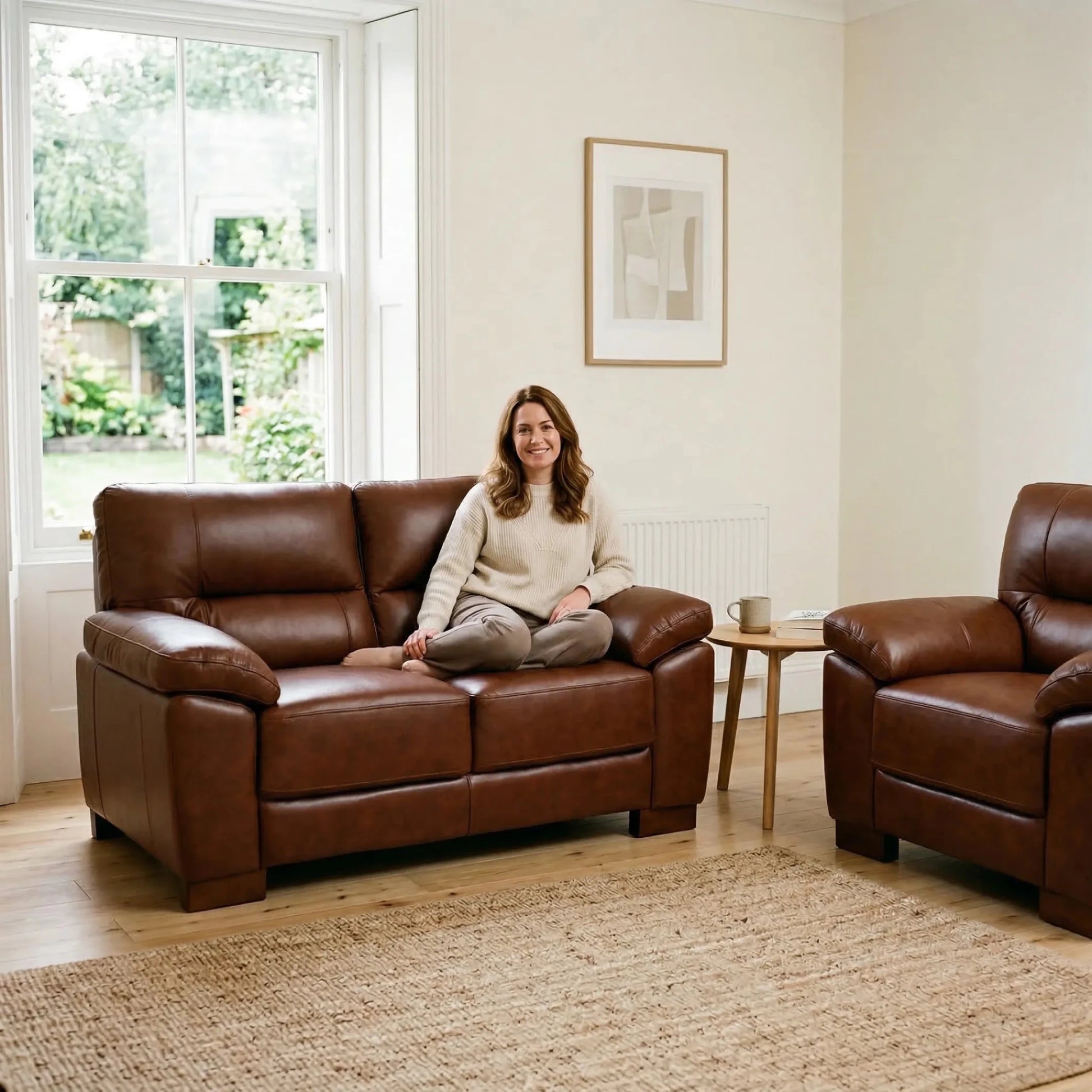Dalmore Genuine Leather Tan 2+1 Seater Sofa Set - Furniture Instore