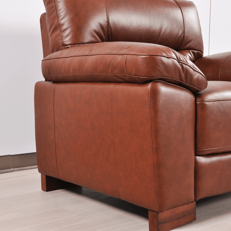 Dalmore Tan Armchair – Close-up showcasing soft tan fabric texture and detailed stitching craftsmanship.