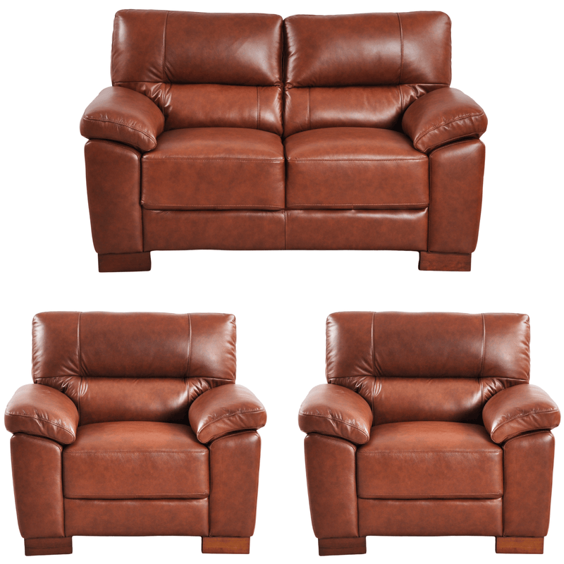 Dalmore Tan 2+1+1 Sofa Combo – Modern tan fabric set with 2-seater sofa and two armchairs on white background.