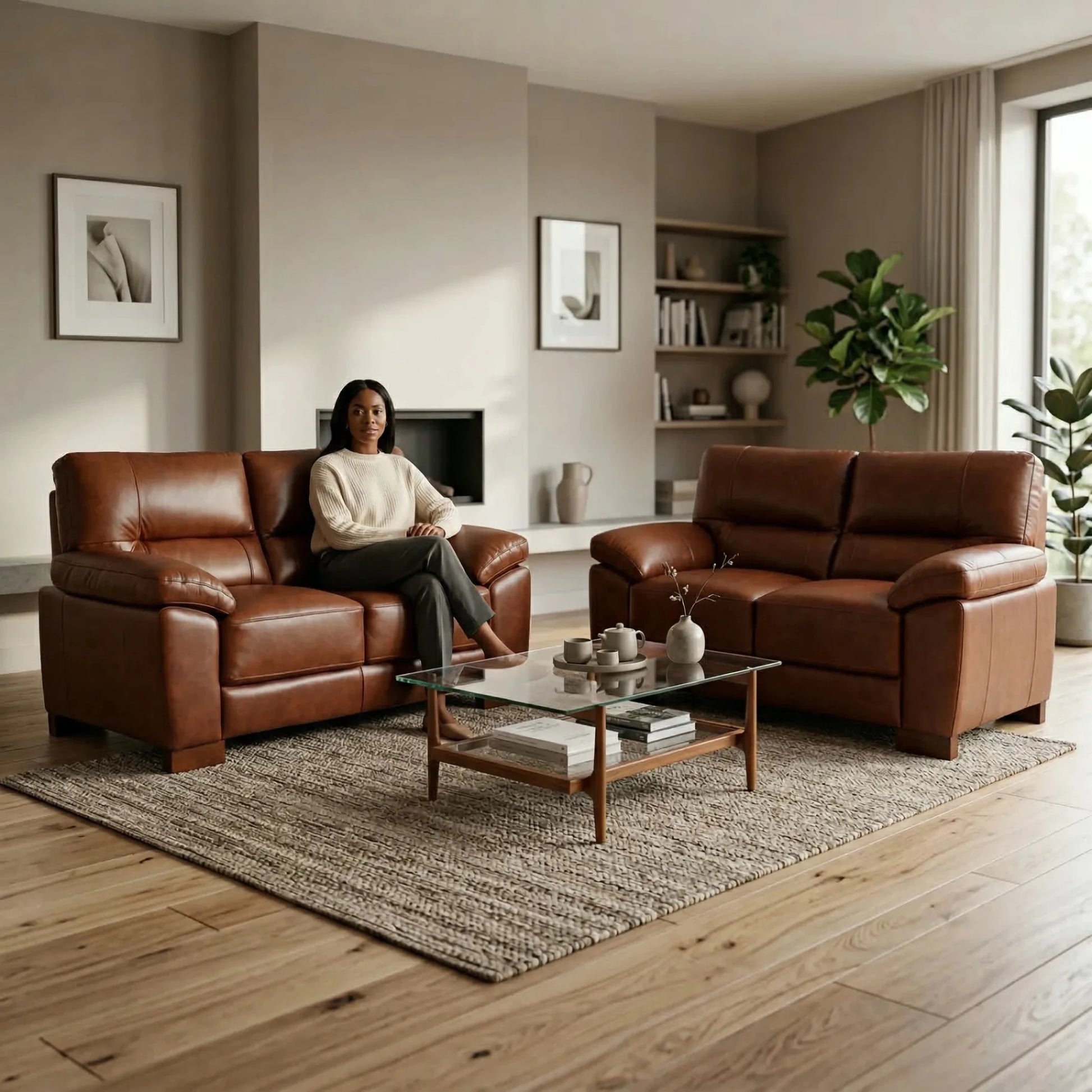 Dalmore Genuine Leather Tan 2+2 Seater Sofa Set - Furniture Instore