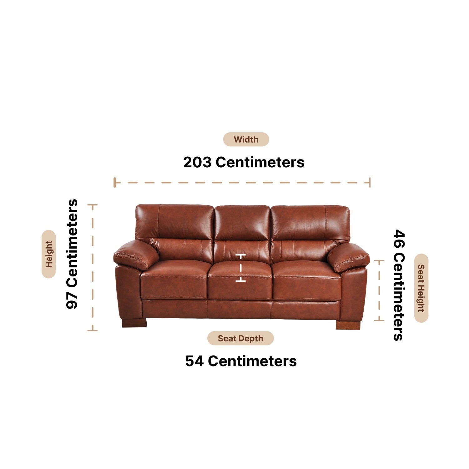 Dalmore Genuine Leather Tan 3 Seater Sofa - Furniture Instore