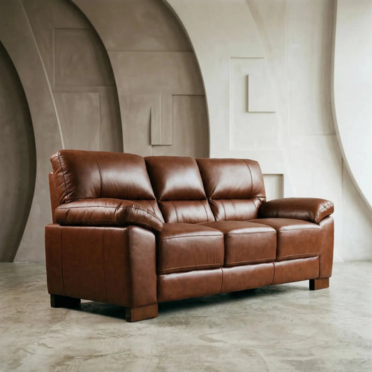 Dalmore Genuine Leather Tan 3 Seater Sofa - Furniture Instore