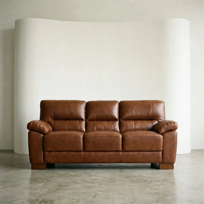 Dalmore Genuine Leather Tan 3 Seater Sofa - Furniture Instore
