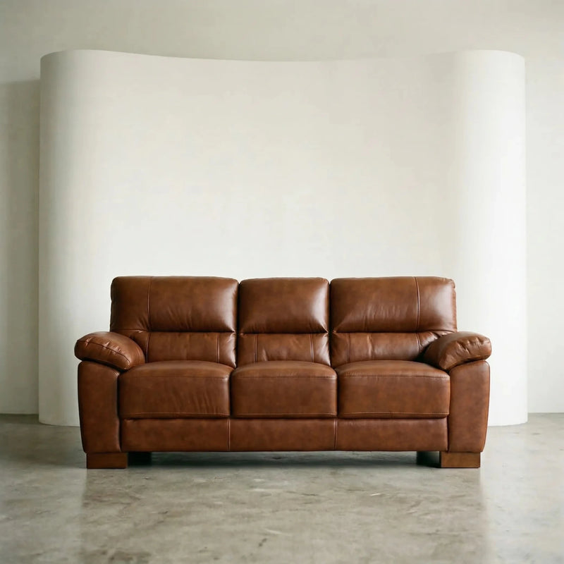 Dalmore Genuine Leather Tan 3 Seater Sofa - Furniture Instore