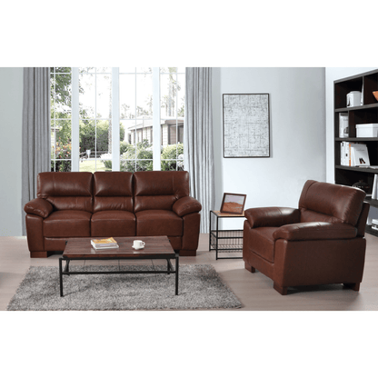 Dalmore Tan 3+1 Sofa Combo – Stylish tan fabric set with 3-seater sofa and armchair in a cozy room setting.
