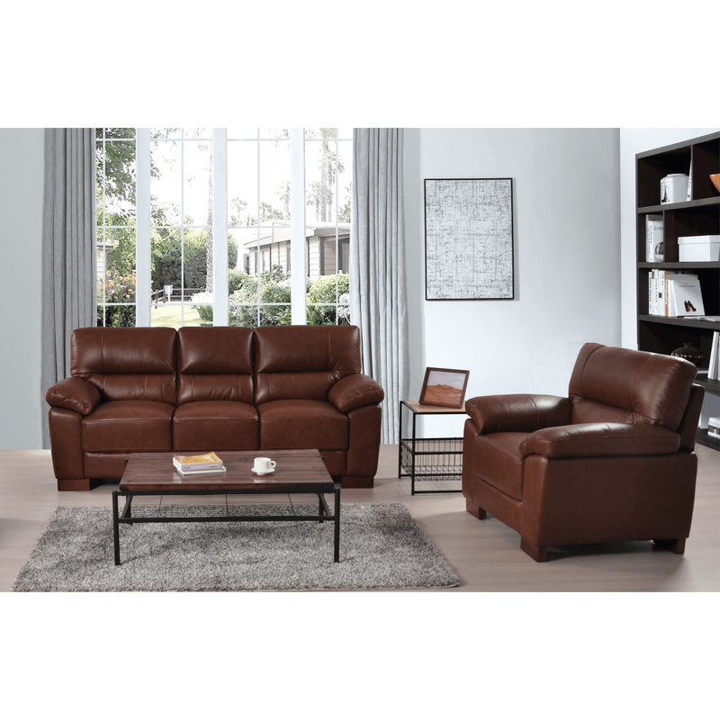 Dalmore Tan 3+1 Sofa Combo – Stylish tan fabric set with 3-seater sofa and armchair in a cozy room setting.