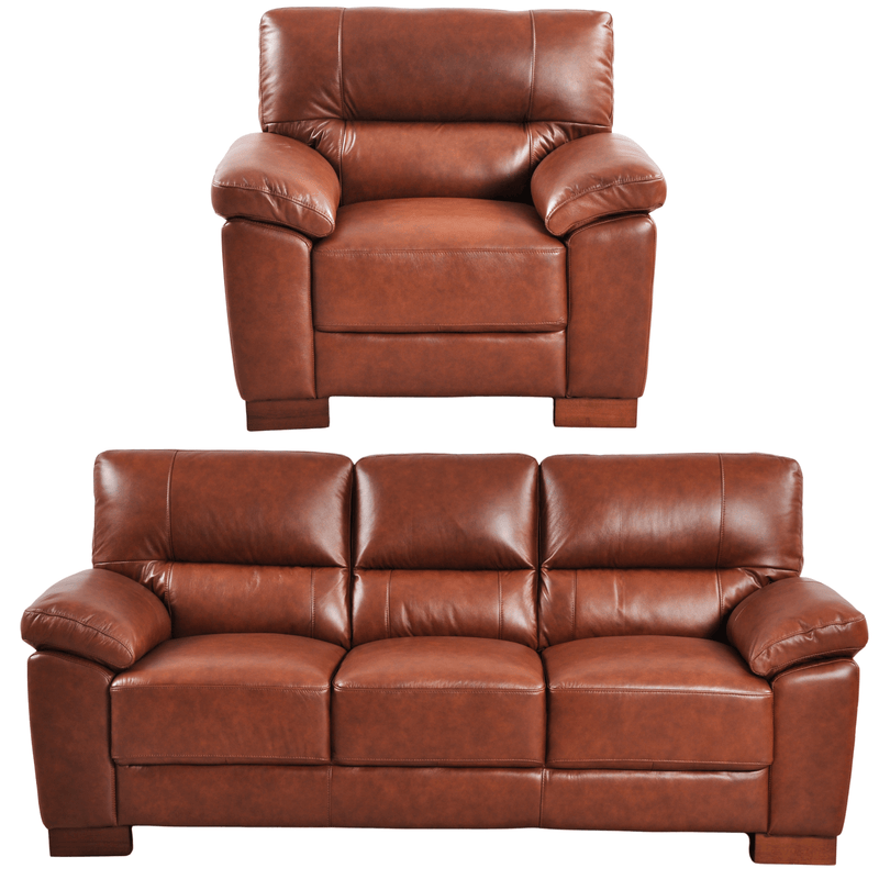 Dalmore Tan 3+1 Sofa Combo – Modern tan fabric set with 3-seater sofa and armchair on white background.