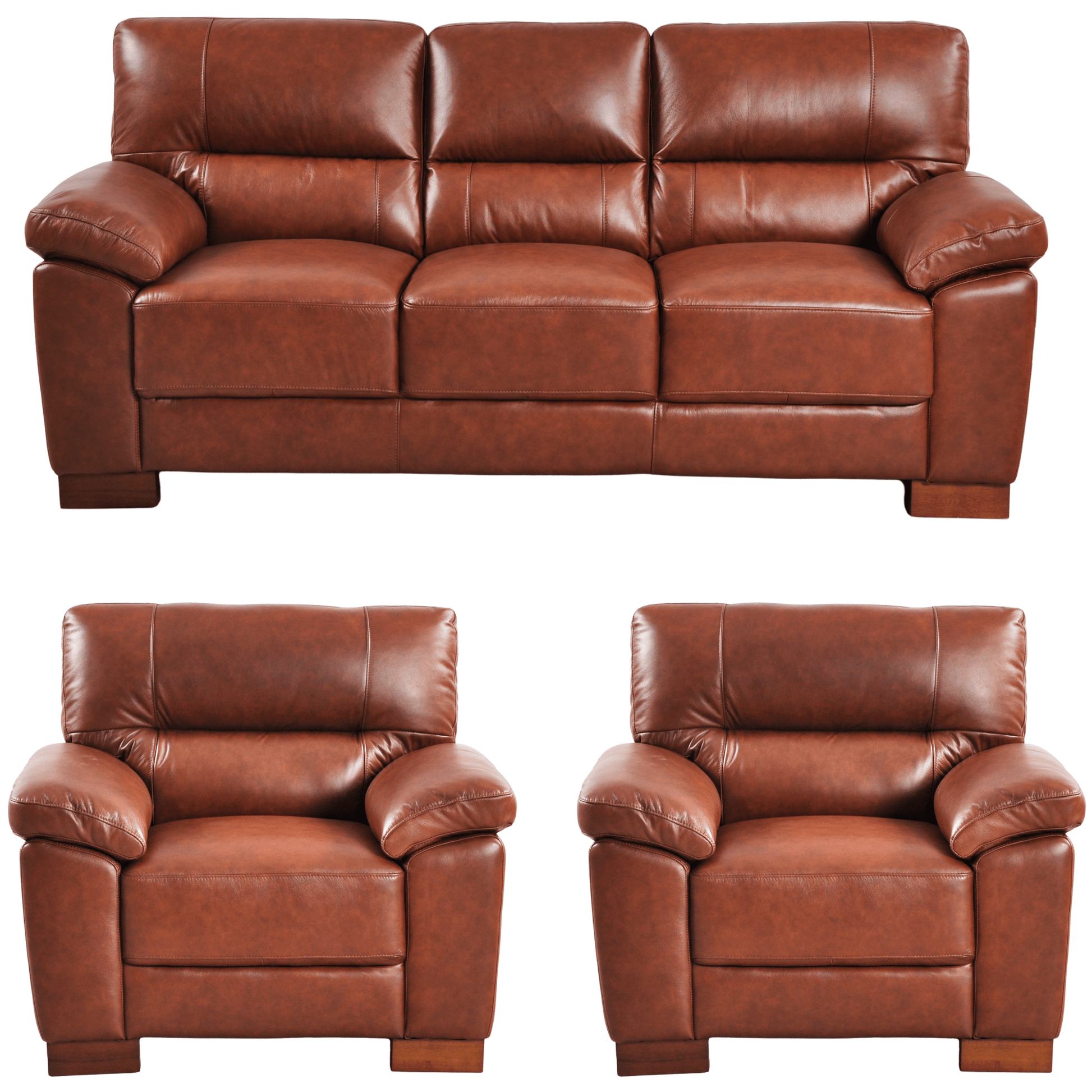Dalmore Tan 3+1+1 Sofa Combo – Modern tan fabric set with 3-seater sofa and two armchairs on white background.