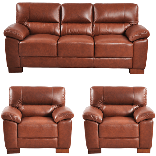 Dalmore Genuine Leather Tan 3+1+1 Seater Sofa Set