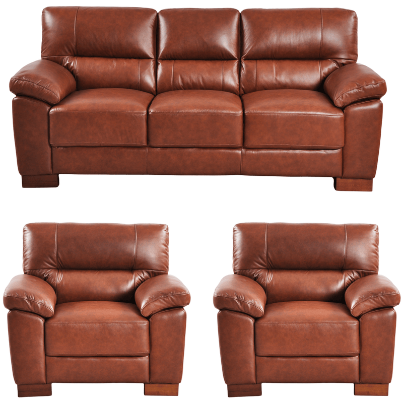 Dalmore Tan 3+1+1 Sofa Combo – Modern tan fabric set with 3-seater sofa and two armchairs on white background.