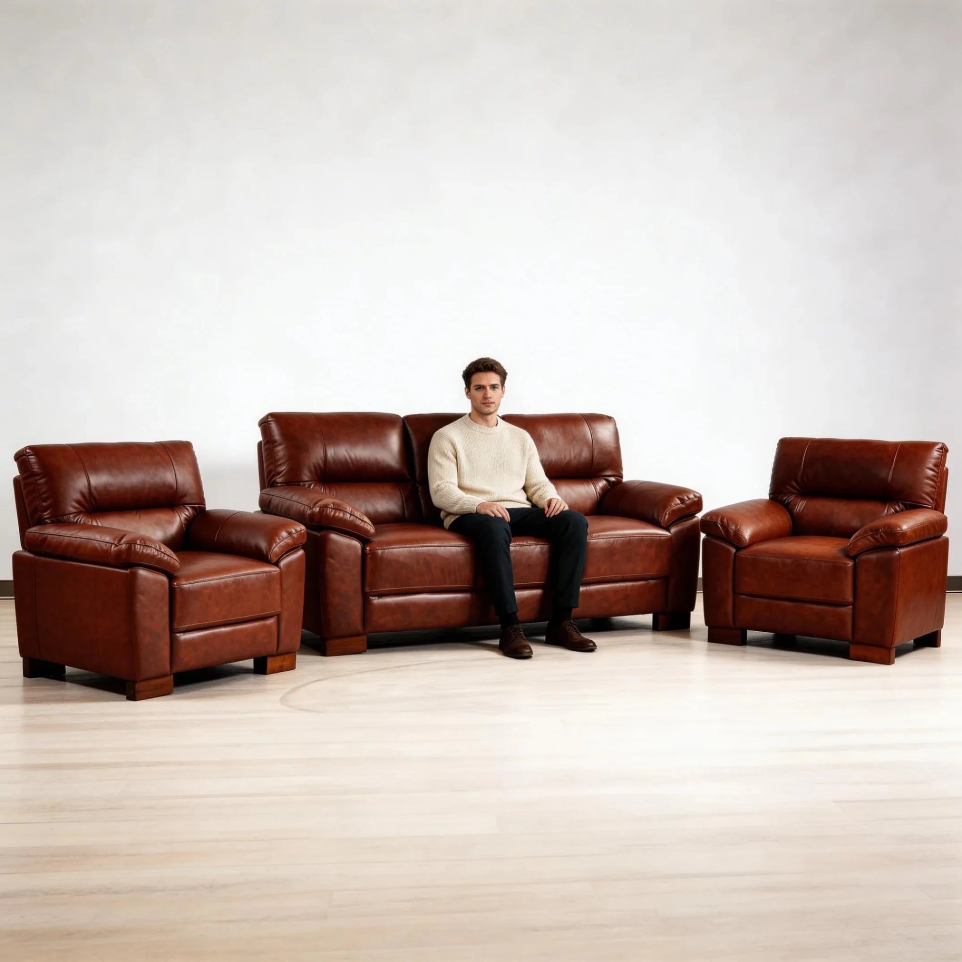 Dalmore Genuine Leather Tan 3+1+1 Seater Sofa Set - Furniture Instore
