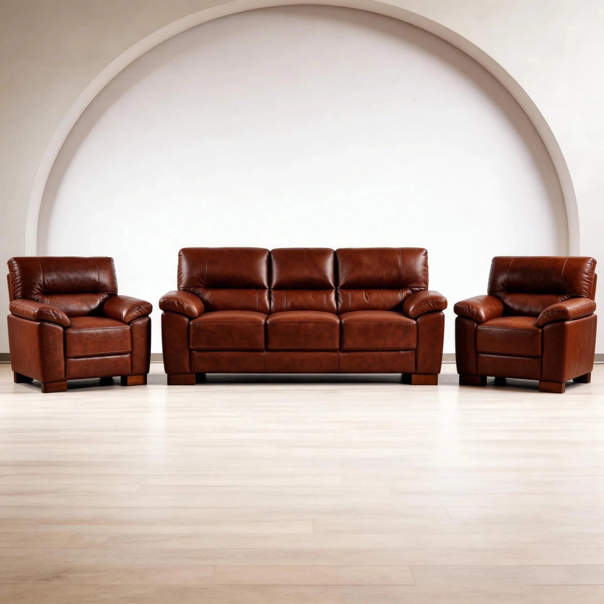 Dalmore Genuine Leather Tan 3+1+1 Seater Sofa Set - Furniture Instore