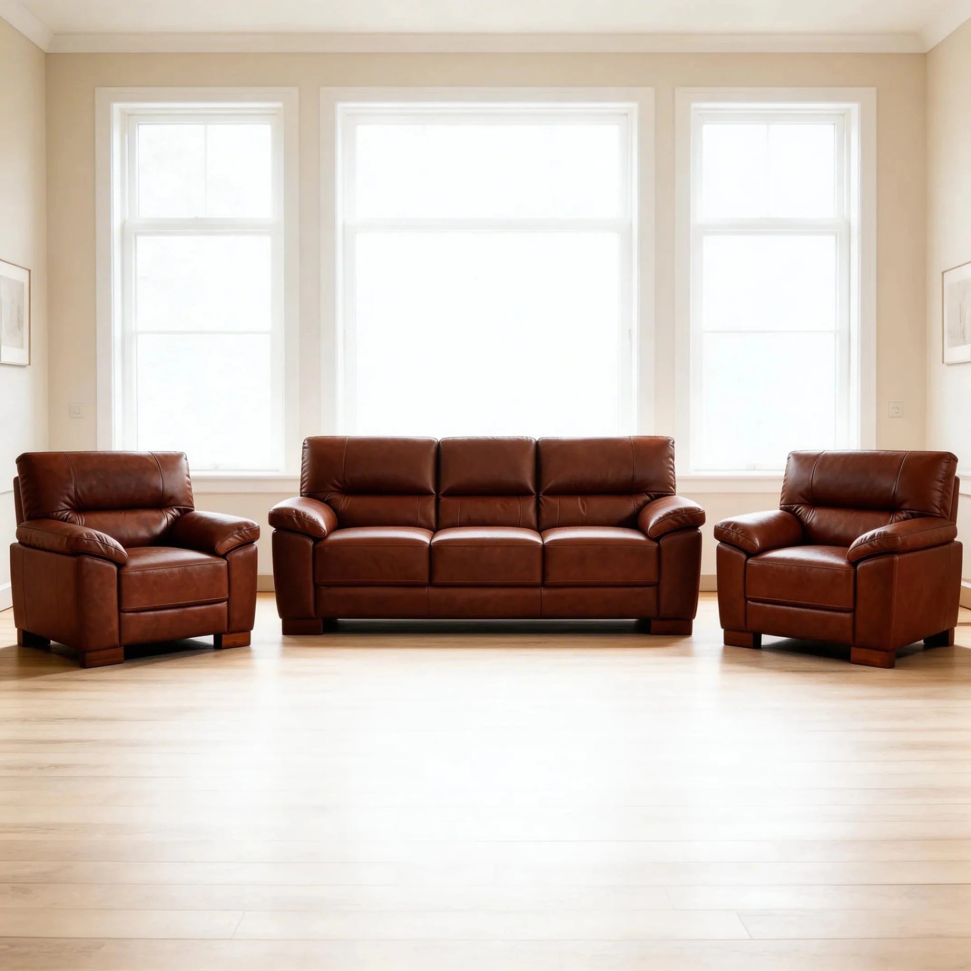 Dalmore Genuine Leather Tan 3+1+1 Seater Sofa Set - Furniture Instore
