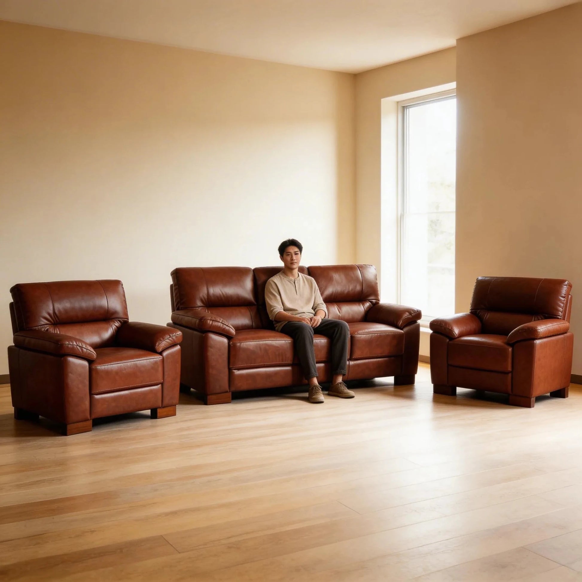 Dalmore Genuine Leather Tan 3+1+1 Seater Sofa Set - Furniture Instore