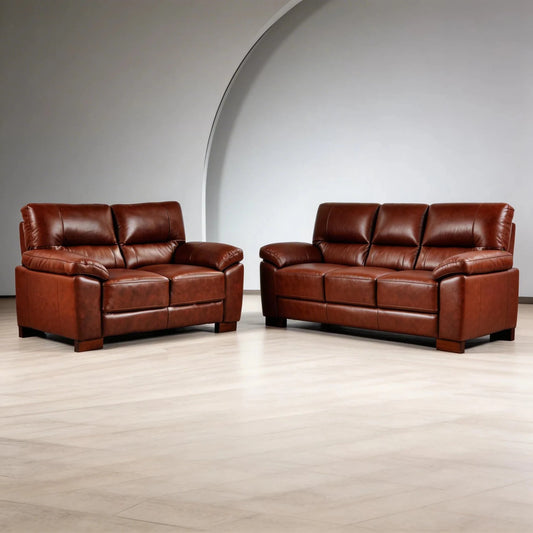 Dalmore Genuine Leather Tan 3+2 Seater Sofa Set - Furniture Instore