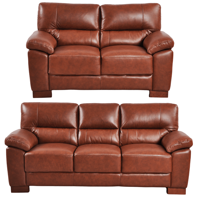 Dalmore Tan 3+2 Sofa Combo – Modern tan fabric set with 3-seater and 2-seater sofas on white background.